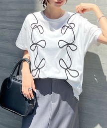 コード刺繍リボン柄Tシャツ