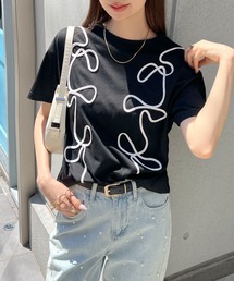 コード刺繍リボン柄Tシャツ