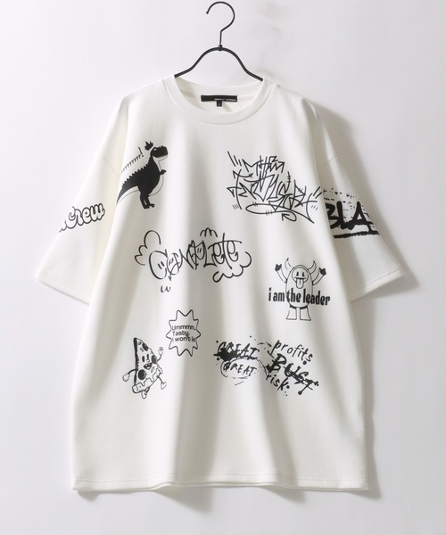 SITRY(シトリー)の「Punch the dough Graffiti Print T-shirt/ポンチ オーバーサイズ 落書き イラスト 総柄 半袖Tシャツ レディース メンズ(Tシャツ/カットソー・メンズ・ブラック/ホワイト・L/M)」の10枚目の写真