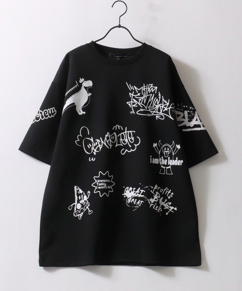 SITRY(シトリー)の「Punch the dough Graffiti Print T-shirt/ポンチ オーバーサイズ 落書き イラスト 総柄 半袖Tシャツ レディース メンズ(Tシャツ/カットソー・メンズ・ブラック/ホワイト・L/M)」の8枚目の写真