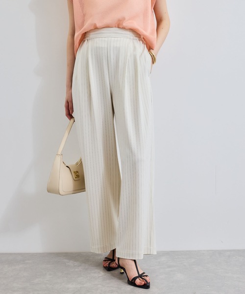 VIS（ビス）の「【接触冷感/UVケア】ピンストライプリラックスワイドパンツ（その他パンツ・レディース・グレー/キナリ/ブルー系その他・S/M）」の2枚目の写真
