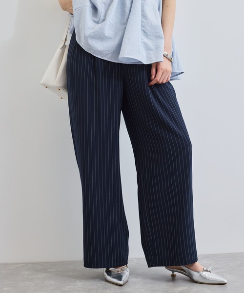 VIS（ビス）の「【接触冷感/UVケア】ピンストライプリラックスワイドパンツ（その他パンツ・レディース・グレー/キナリ/ブルー系その他・S/M）」の4枚目の写真