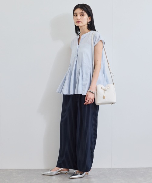VIS（ビス）の「【接触冷感/UVケア】ピンストライプリラックスワイドパンツ（その他パンツ・レディース・グレー/キナリ/ブルー系その他・S/M）」の7枚目の写真