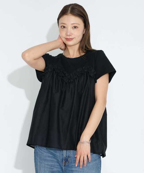 URBAN RESEARCH Sonny Label（アーバンリサーチサニーレーベル）の「フリルビスチェドッキングカットプルオーバー（Tシャツ/カットソー・レディース・ブラック/イエロー系その他/ブルー系その他・FREE）」の4枚目の写真