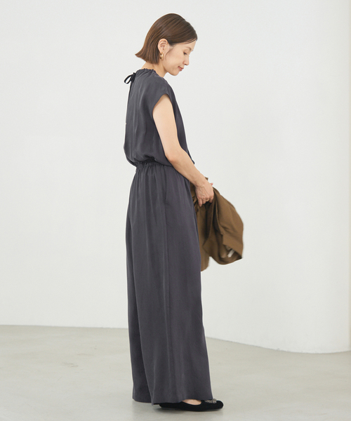 新品 IENA キュプラ ギャザーネックオールインワン ブラウン IENA｜《追加3》キュプラギャザーネックオールインワン