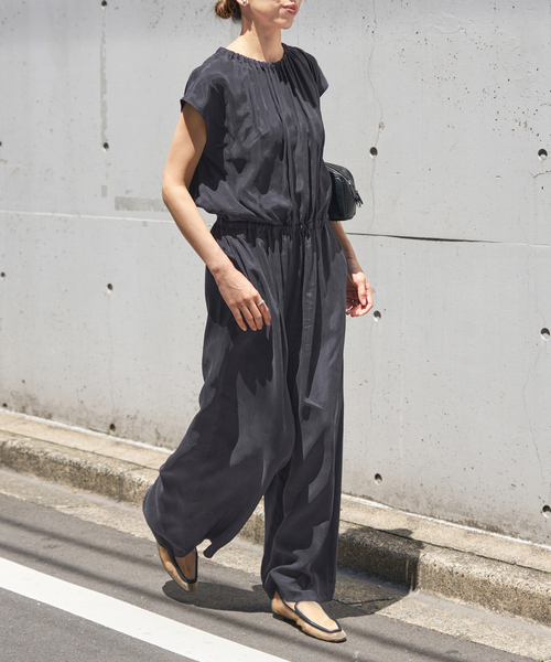 セール】《追加3》キュプラギャザーネックオールインワン（つなぎ