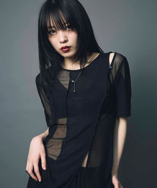 led.tokyo（レッドトウキョウ）の「【led.tokyo】SHEER DOCKING TEE/シアードッキングTシャツ（Tシャツ/カットソー・レディース・ブラック/ネイビー/ホワイト・FREE）」の2枚目の写真