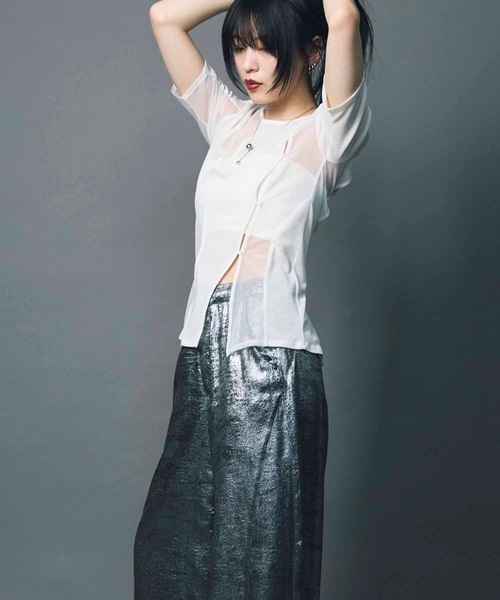 led.tokyo（レッドトウキョウ）の「【led.tokyo】SHEER DOCKING TEE/シアードッキングTシャツ（Tシャツ/カットソー・レディース・ブラック/ネイビー/ホワイト・FREE）」の6枚目の写真