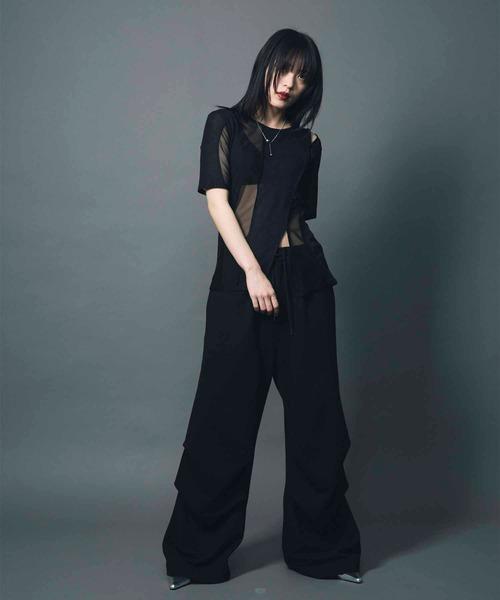 led.tokyo（レッドトウキョウ）の「【led.tokyo】SHEER DOCKING TEE/シアードッキングTシャツ（Tシャツ/カットソー・レディース・ブラック/ネイビー/ホワイト・FREE）」の14枚目の写真