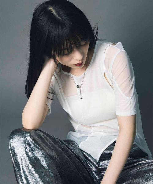 led.tokyo（レッドトウキョウ）の「【led.tokyo】SHEER DOCKING TEE/シアードッキングTシャツ（Tシャツ/カットソー・レディース・ブラック/ネイビー/ホワイト・FREE）」の9枚目の写真