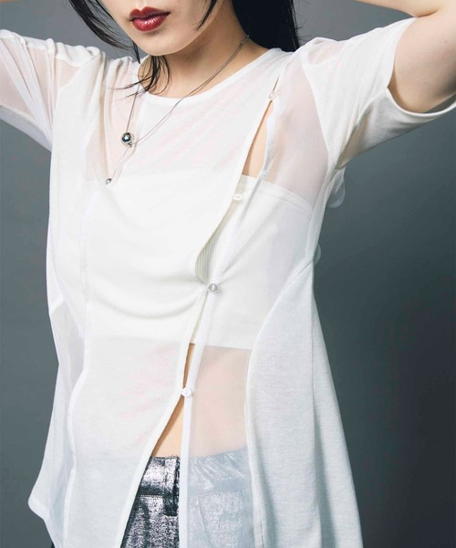 led.tokyo（レッドトウキョウ）の「【led.tokyo】SHEER DOCKING TEE/シアードッキングTシャツ（Tシャツ/カットソー・レディース・ブラック/ネイビー/ホワイト・FREE）」の12枚目の写真