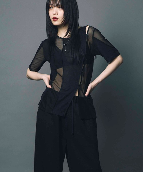 led.tokyo（レッドトウキョウ）の「【led.tokyo】SHEER DOCKING TEE/シアードッキングTシャツ（Tシャツ/カットソー・レディース・ブラック/ネイビー/ホワイト・FREE）」の15枚目の写真