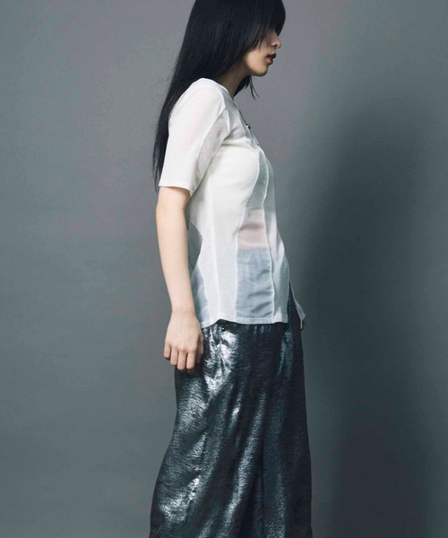 led.tokyo（レッドトウキョウ）の「【led.tokyo】SHEER DOCKING TEE/シアードッキングTシャツ（Tシャツ/カットソー・レディース・ブラック/ネイビー/ホワイト・FREE）」の7枚目の写真