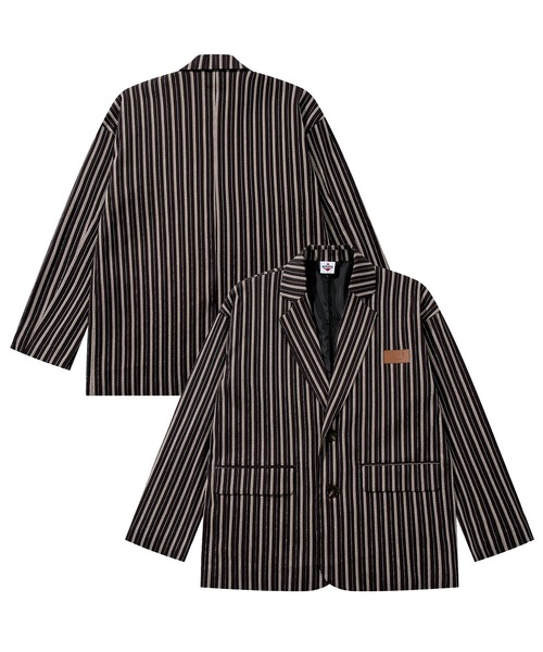 HOOK（フック）の「HOOK -original-　レトロ調ストライプ柄テーラードジャケット（テーラードジャケット・メンズ・ブラック/ライトブルー・MEDIUM/LARGE/X-LARGE）」の2枚目の写真