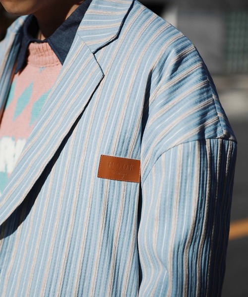 HOOK（フック）の「HOOK -original-　レトロ調ストライプ柄テーラードジャケット（テーラードジャケット・メンズ・ブラック/ライトブルー・MEDIUM/LARGE/X-LARGE）」の18枚目の写真