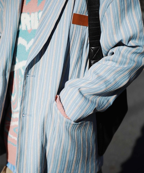 HOOK（フック）の「HOOK -original-　レトロ調ストライプ柄テーラードジャケット（テーラードジャケット・メンズ・ブラック/ライトブルー・MEDIUM/LARGE/X-LARGE）」の19枚目の写真