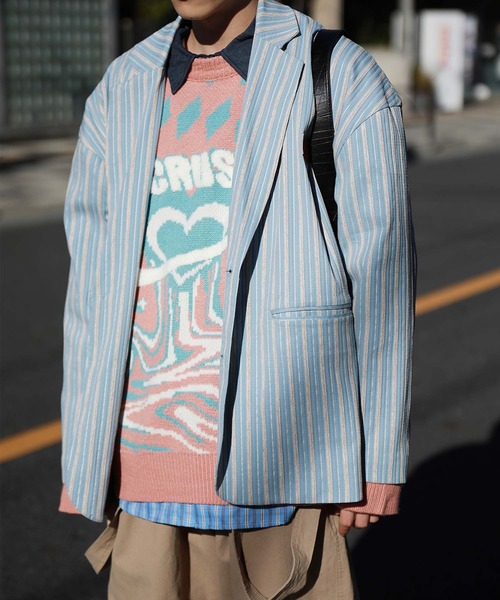 HOOK（フック）の「HOOK -original-　レトロ調ストライプ柄テーラードジャケット（テーラードジャケット・メンズ・ブラック/ライトブルー・MEDIUM/LARGE/X-LARGE）」の20枚目の写真