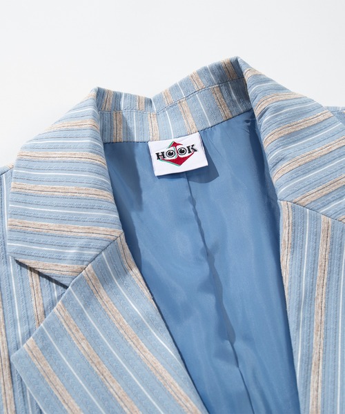 HOOK（フック）の「HOOK -original-　レトロ調ストライプ柄テーラードジャケット（テーラードジャケット・メンズ・ブラック/ライトブルー・MEDIUM/LARGE/X-LARGE）」の14枚目の写真