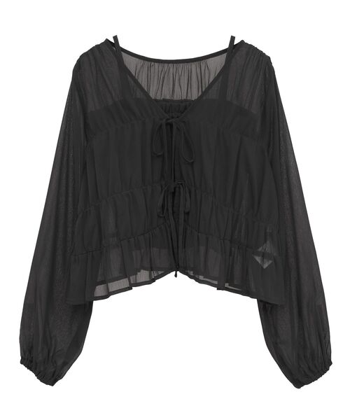 earth music&ecology（アースミュージックアンドエコロジー）の「SET2点シアーシャーリングブラウス＋インナー（シャツ/ブラウス・レディース・オフホワイト/ブルー/ブラック/モカ・FREE）」の8枚目の写真