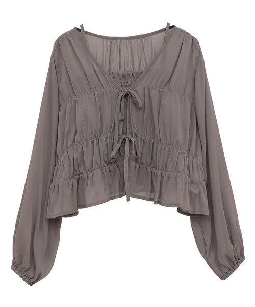 earth music&ecology（アースミュージックアンドエコロジー）の「SET2点シアーシャーリングブラウス＋インナー（シャツ/ブラウス・レディース・オフホワイト/ブルー/ブラック/モカ・FREE）」の7枚目の写真