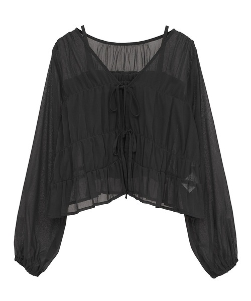 earth music&ecology（アースミュージックアンドエコロジー）の「SET2点シアーシャーリングブラウス＋インナー（シャツ/ブラウス・レディース・オフホワイト/ブルー/ブラック/モカ・FREE）」の5枚目の写真