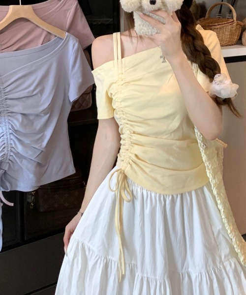 leune(ルネ)の「サイドシャーリングワンショルトップス(Tシャツ/カットソー・レディース・ラベンダー/イエロー/ブルー/ブラック・FREE)」の16枚目の写真