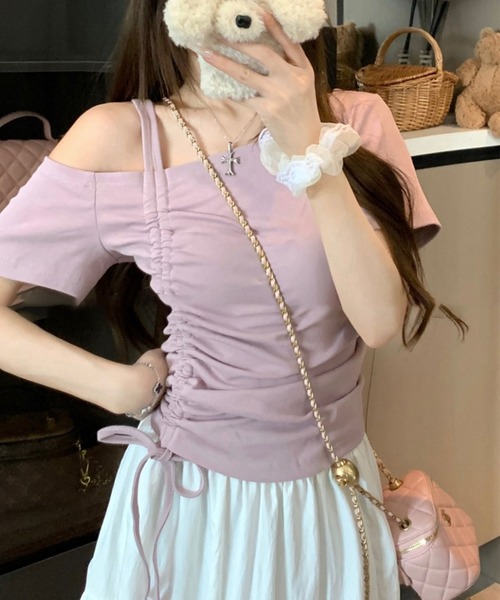 leune(ルネ)の「サイドシャーリングワンショルトップス(Tシャツ/カットソー・レディース・ラベンダー/イエロー/ブルー/ブラック・FREE)」の11枚目の写真