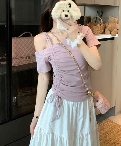 leune(ルネ)の「サイドシャーリングワンショルトップス(Tシャツ/カットソー・レディース・ラベンダー/イエロー/ブルー/ブラック・FREE)」の10枚目の写真
