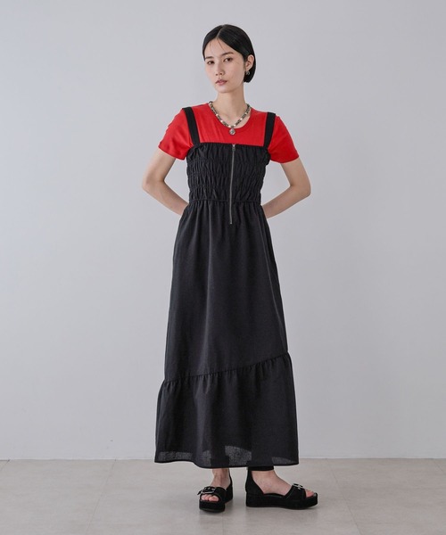 今季最新作　ジーナシス　フロントZIPシャーリングワンピース 今季最新作 ジーナシス フロントZIPシャーリングワンピース