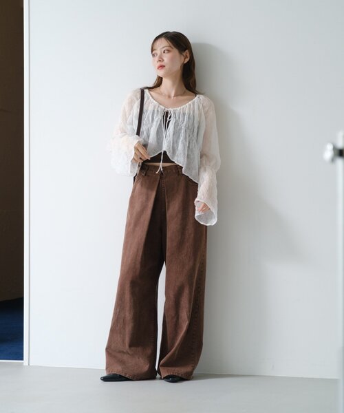 Kastane（カスタネ）の「【新色追加/6色展開/S.Lサイズ展開/無地&チェック】シャーリングシアーブラウス（シャツ/ブラウス・レディース・ネイビー/ホワイト/ブルー/アイボリー/ブラック/ダークブラウン・SMALL/LARGE）」の18枚目の写真