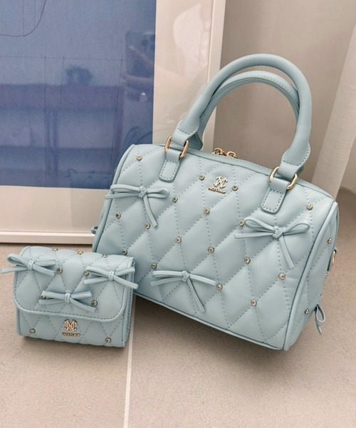 one after another NICE CLAUP（ワンアフターアナザーナイスクラップ）の「【WEB限定】リボンビジュー付きキルティングボストンバッグ（ショルダーバッグ・レディース・アイボリー/ブラック/サックスブルー/ピンクベージュ・FREE）」の15枚目の写真