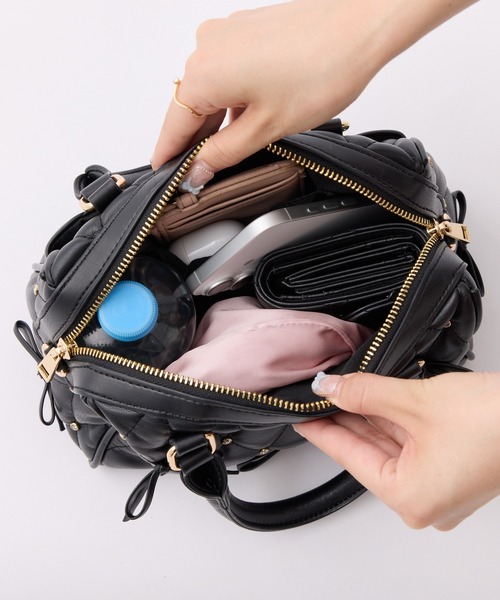 WEB限定】リボンビジュー付きキルティングボストンバッグ（ショルダー