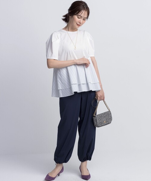組曲 L(クミキョク オオキイサイズ)の「シャツコンビティアード カットソー(Tシャツ/カットソー・レディース・アイボリー系1/ネイビー系/アイボリー系2・5/7/6)」の4枚目の写真