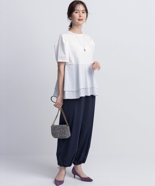 組曲 L(クミキョク オオキイサイズ)の「シャツコンビティアード カットソー(Tシャツ/カットソー・レディース・アイボリー系1/ネイビー系/アイボリー系2・5/7/6)」の5枚目の写真