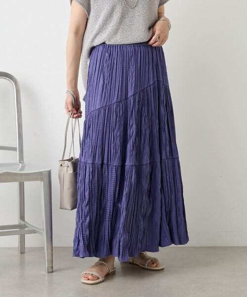 Jena espace merveilleux（ジェナ　エスパスメルヴェイユ）の「【新色登場】【30分で完売！】クリンクルアシメギャザースカート（スカート・レディース・ブラック/アイボリー/パープル/ピンク/ブラウン・FREE）」の4枚目の写真