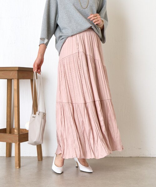 Jena espace merveilleux（ジェナ　エスパスメルヴェイユ）の「【新色登場】【30分で完売！】クリンクルアシメギャザースカート（スカート・レディース・ブラック/アイボリー/パープル/ピンク/ブラウン・FREE）」の5枚目の写真