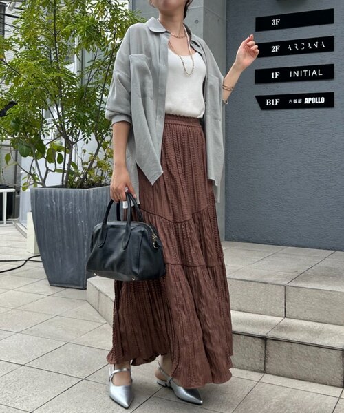 Jena espace merveilleux（ジェナ　エスパスメルヴェイユ）の「【新色登場】【30分で完売！】クリンクルアシメギャザースカート（スカート・レディース・ブラック/アイボリー/パープル/ピンク/ブラウン・FREE）」の12枚目の写真