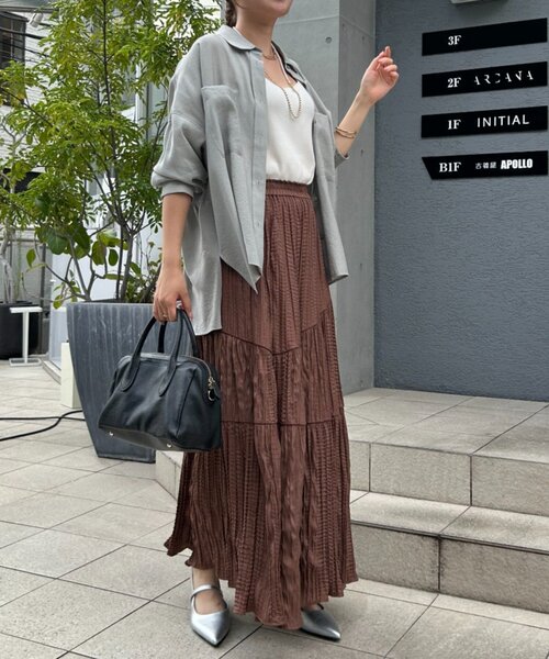 Jena espace merveilleux（ジェナ　エスパスメルヴェイユ）の「【新色登場】【30分で完売！】クリンクルアシメギャザースカート（スカート・レディース・ブラック/アイボリー/パープル/ピンク/ブラウン・FREE）」の13枚目の写真