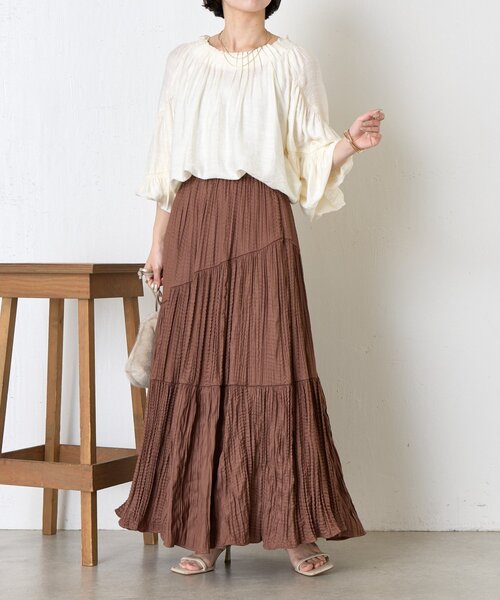 Jena espace merveilleux（ジェナ　エスパスメルヴェイユ）の「【新色登場】【30分で完売！】クリンクルアシメギャザースカート（スカート・レディース・ブラック/アイボリー/パープル/ピンク/ブラウン・FREE）」の17枚目の写真