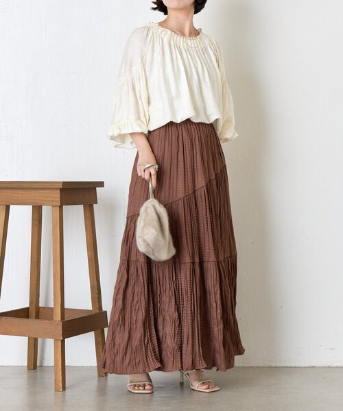 Jena espace merveilleux（ジェナ　エスパスメルヴェイユ）の「【新色登場】【30分で完売！】クリンクルアシメギャザースカート（スカート・レディース・ブラック/アイボリー/パープル/ピンク/ブラウン・FREE）」の18枚目の写真