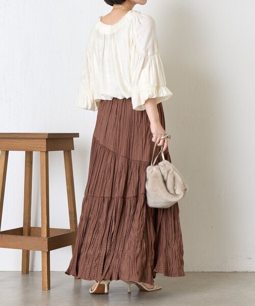 Jena espace merveilleux（ジェナ　エスパスメルヴェイユ）の「【新色登場】【30分で完売！】クリンクルアシメギャザースカート（スカート・レディース・ブラック/アイボリー/パープル/ピンク/ブラウン・FREE）」の20枚目の写真