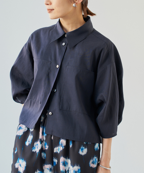 IENA - イエナ IENA maison FABRICAクロップドシャツ　ネイビー IENA（イエナ）の「maison FABRICA クロップドシャツ（シャツ