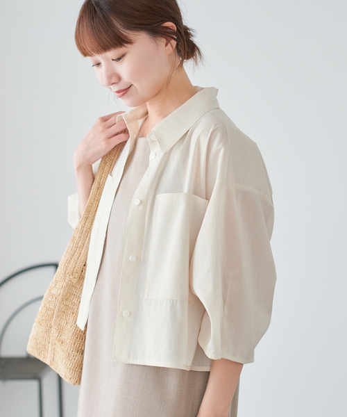 【週末限定値下げ】IENA リネンミックスクロップドシャツ ナチュラル イエナ IENA リネンミックスクロップドシャツ （ナチュラル