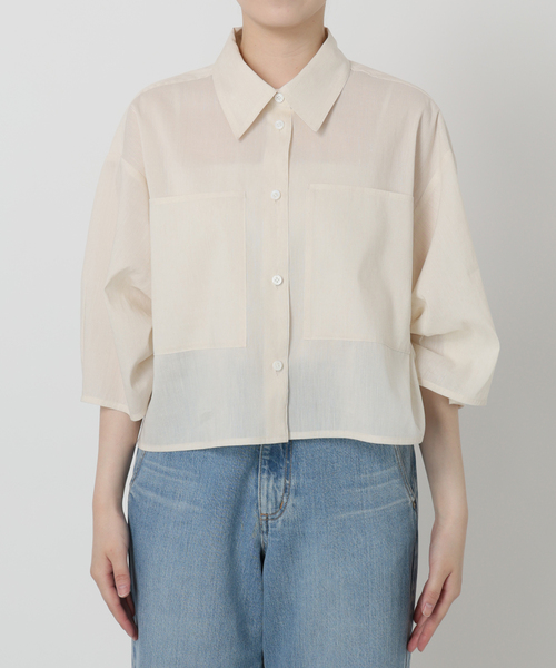 新品　IENA リネンミックスクロップドシャツ　ナチュラル 新品 IENA リネンミックスクロップドシャツ ナチュラル（𝐍𝐄𝐖