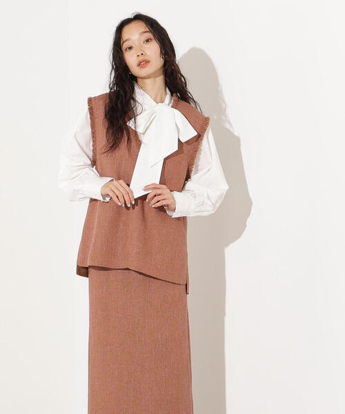 N.（N. Natural Beauty Basic）（エヌエヌナチュラルビューティーベーシック）の「サマーツイードベスト＆スカート（セットアップ・レディース・キャメル/ブラック・MEDIUM）」の5枚目の写真