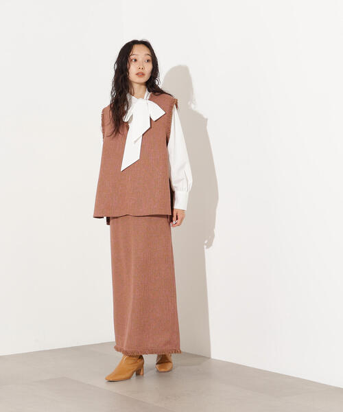 N.（N. Natural Beauty Basic）（エヌエヌナチュラルビューティーベーシック）の「サマーツイードベスト＆スカート（セットアップ・レディース・キャメル/ブラック・MEDIUM）」の6枚目の写真