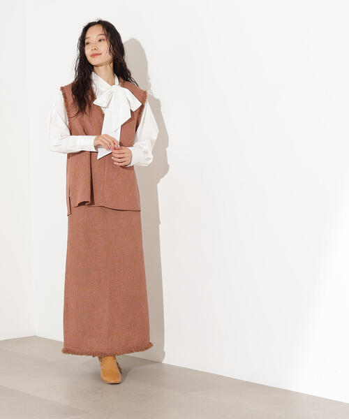 N.（N. Natural Beauty Basic）（エヌエヌナチュラルビューティーベーシック）の「サマーツイードベスト＆スカート（セットアップ・レディース・キャメル/ブラック・MEDIUM）」の7枚目の写真