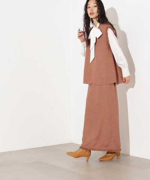 N.（N. Natural Beauty Basic）（エヌエヌナチュラルビューティーベーシック）の「サマーツイードベスト＆スカート（セットアップ・レディース・キャメル/ブラック・MEDIUM）」の8枚目の写真