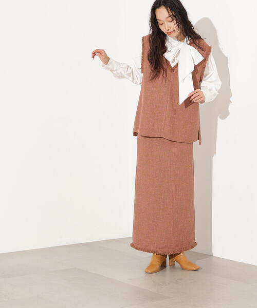 N.（N. Natural Beauty Basic）（エヌエヌナチュラルビューティーベーシック）の「サマーツイードベスト＆スカート（セットアップ・レディース・キャメル/ブラック・MEDIUM）」の9枚目の写真