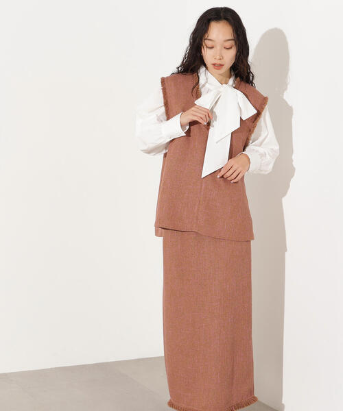 N.（N. Natural Beauty Basic）（エヌエヌナチュラルビューティーベーシック）の「サマーツイードベスト＆スカート（セットアップ・レディース・キャメル/ブラック・MEDIUM）」の10枚目の写真